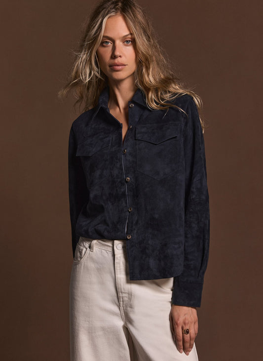 Navy Suede Long Sleeve Shirt
