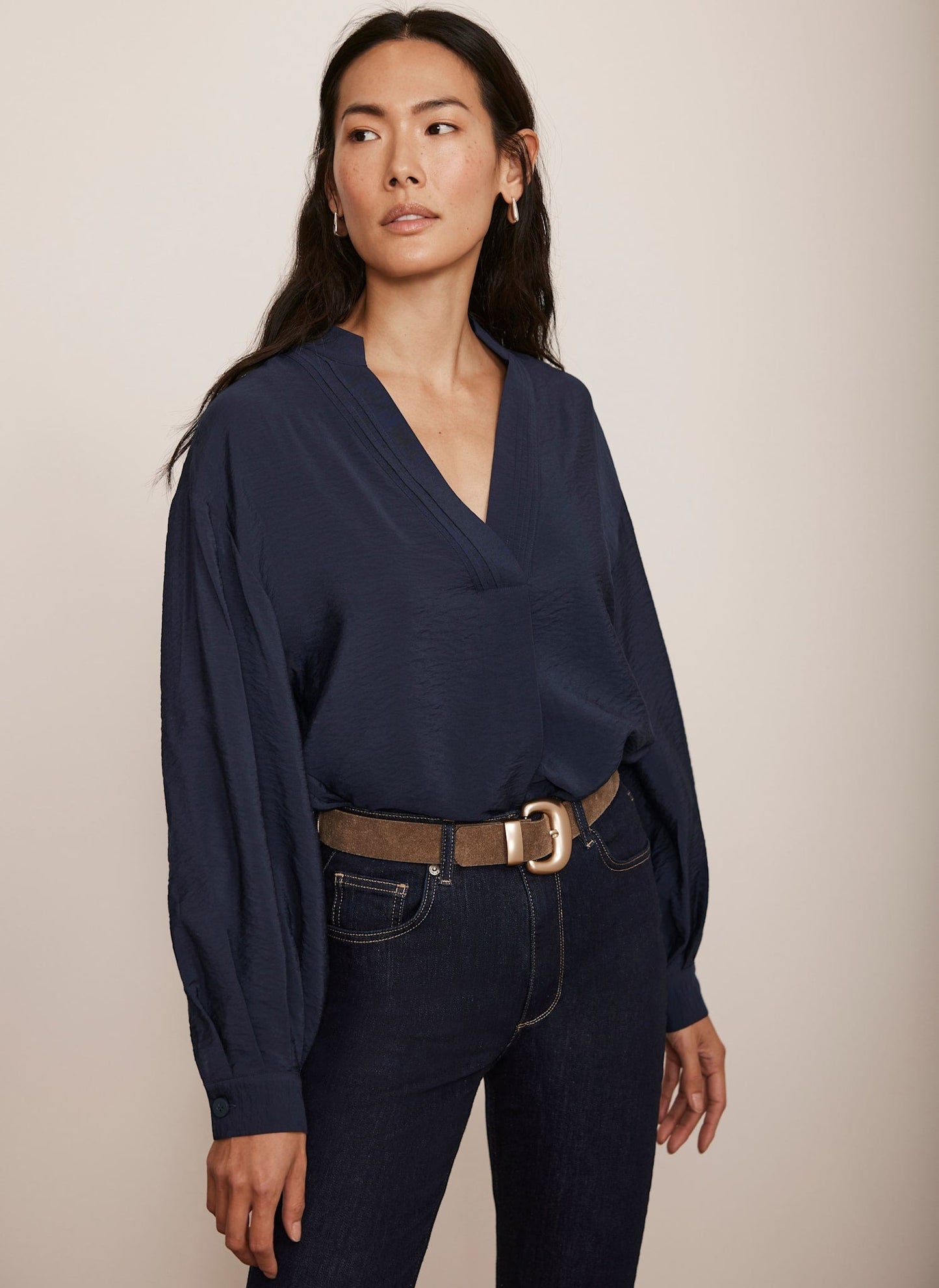Navy Long Sleeve Blouse