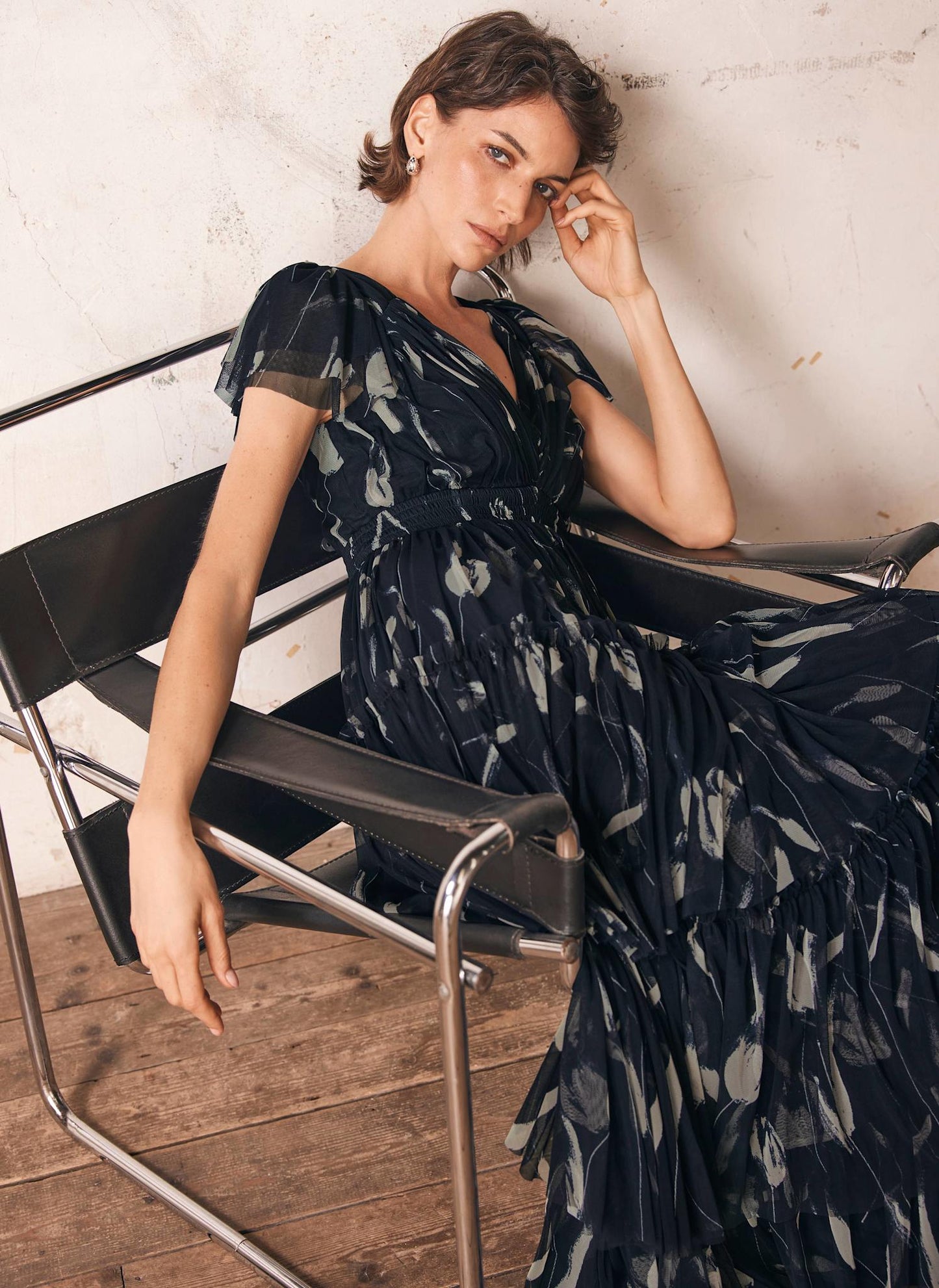Navy Floral Print Maxi Dress