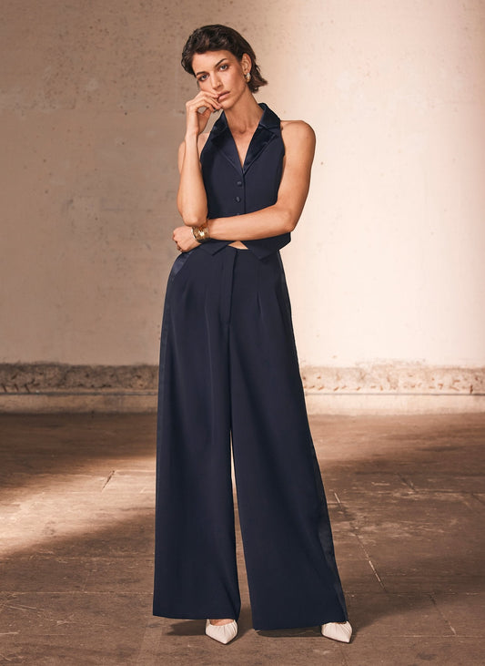 Navy Wide Tuxedo Trousers