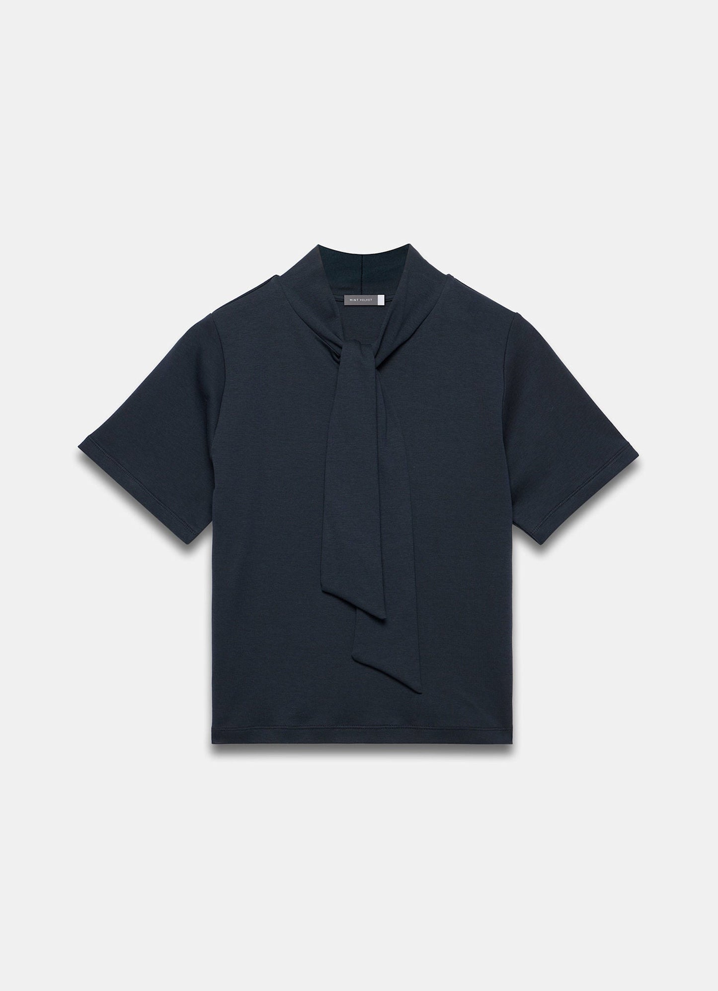 Navy Cotton Tie Neck Top