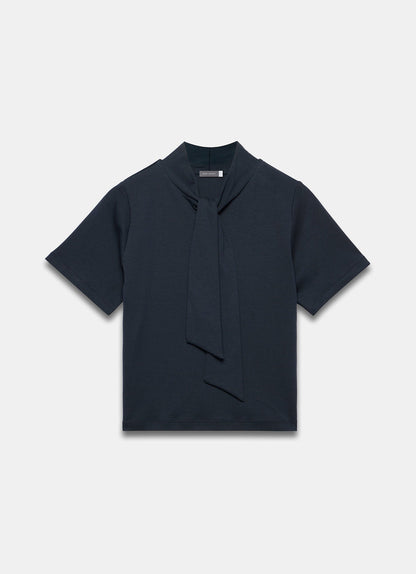 Navy Cotton Tie Neck Top