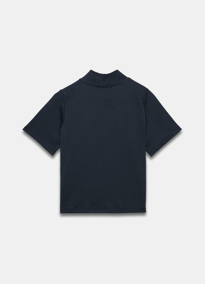 Navy Cotton Tie Neck Top