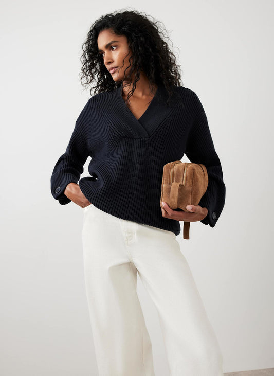 Navy Cotton Blend Chunky Knit Jumper