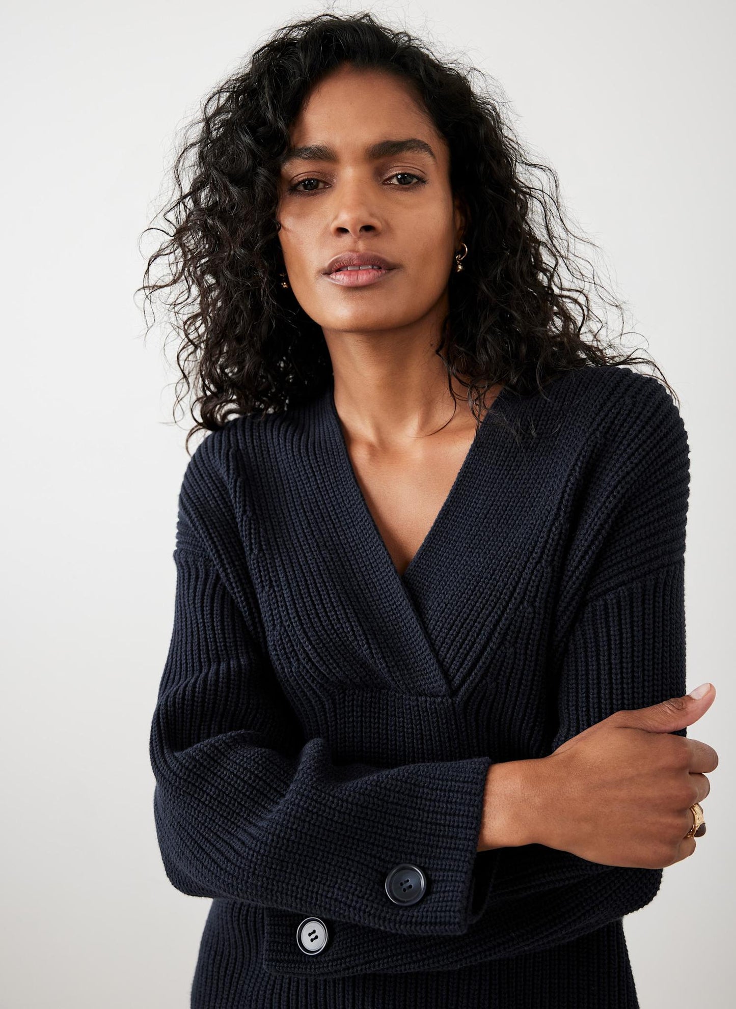 Navy Cotton Blend Chunky Knit Jumper