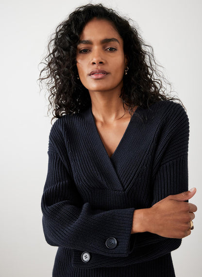 Navy Cotton Blend Chunky Knit Jumper