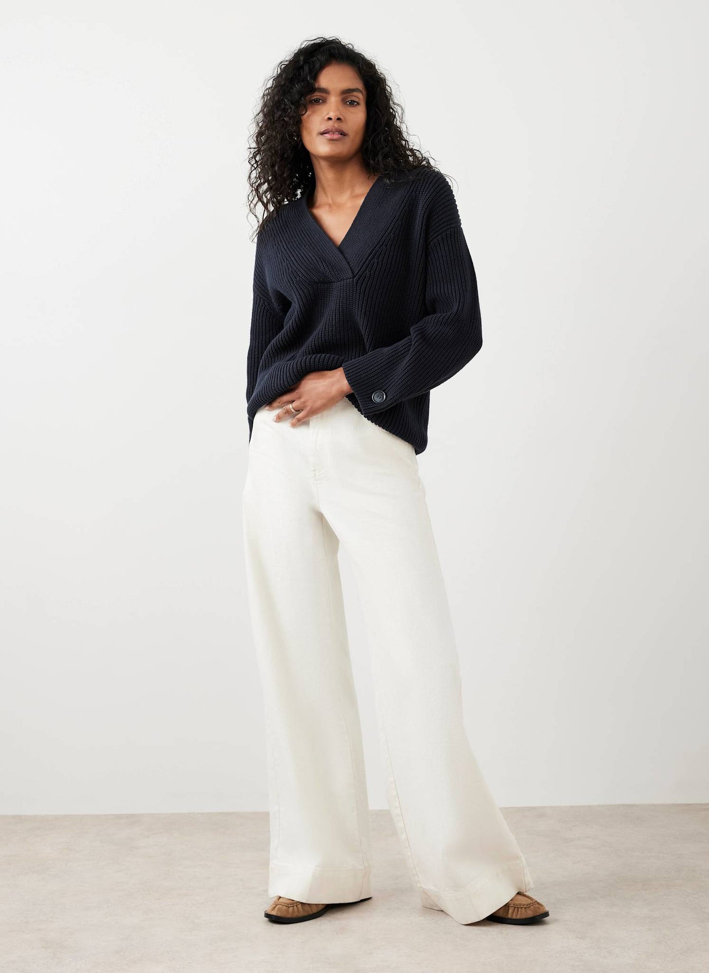 Navy Cotton Blend Chunky Knit Jumper
