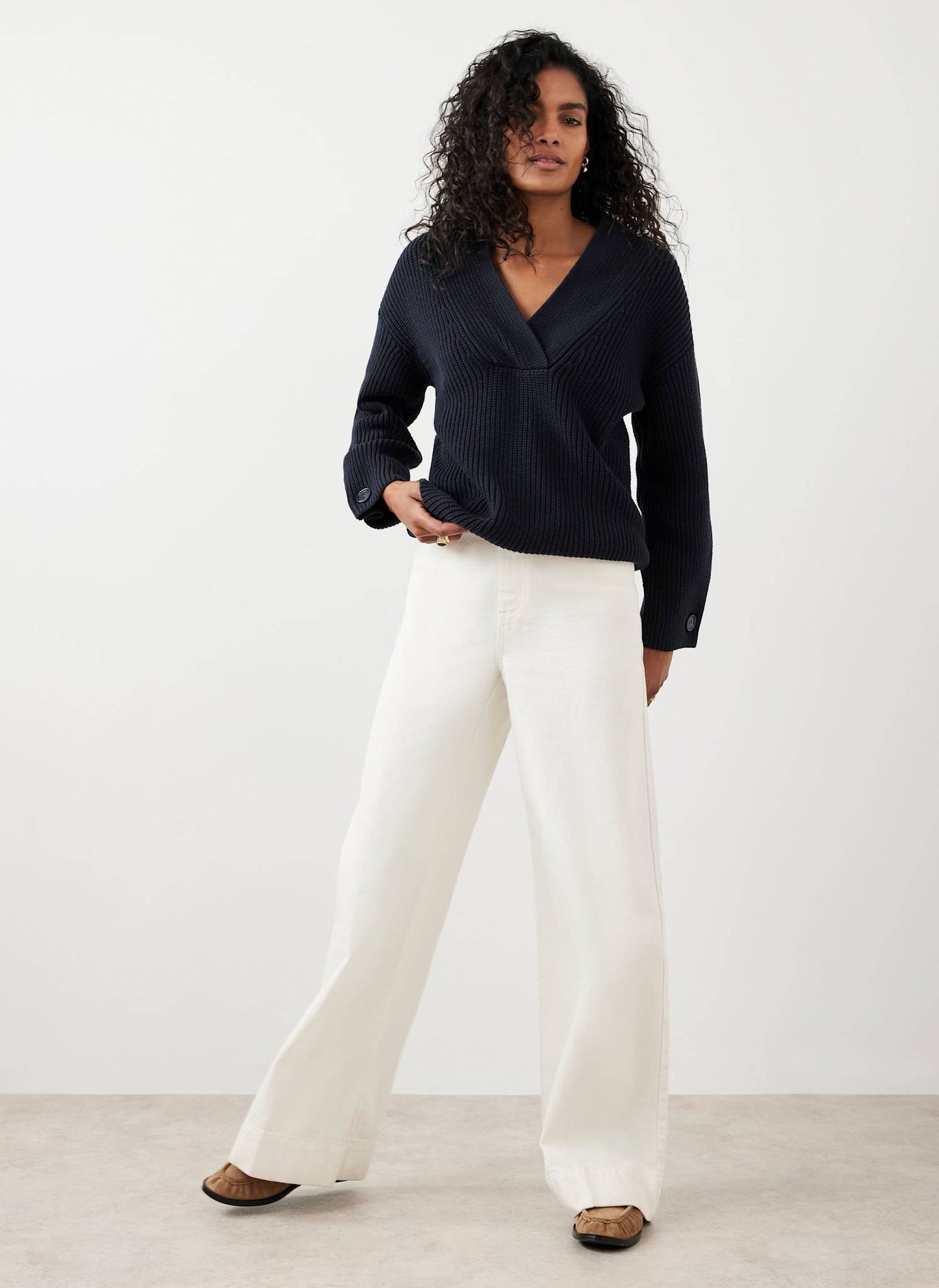 Navy Cotton Blend Chunky Knit Jumper
