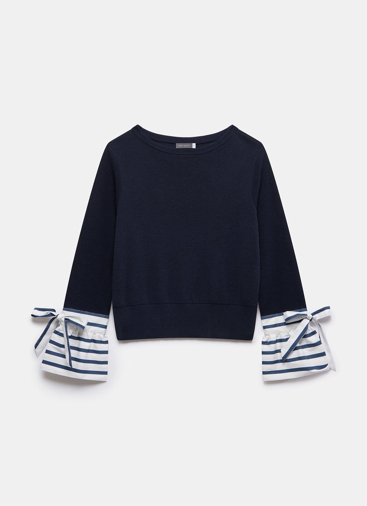 Navy Cotton Blend Striped Cuff Knit Jumper
