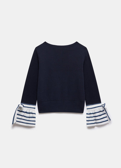 Navy Cotton Blend Striped Cuff Knit Jumper