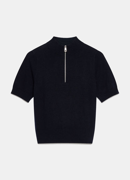 Navy Zip Detail Knit Top