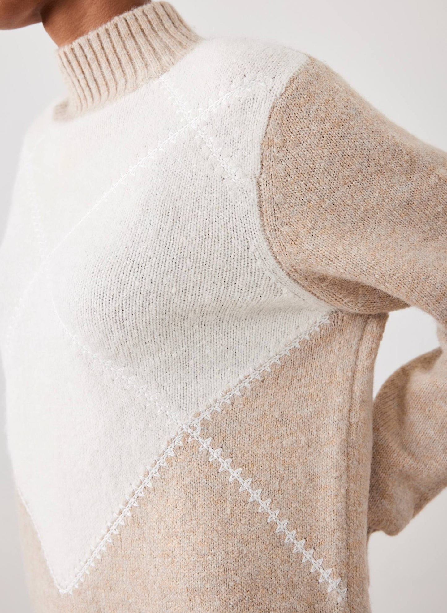 Neutral Argyle Knit Mini Dress