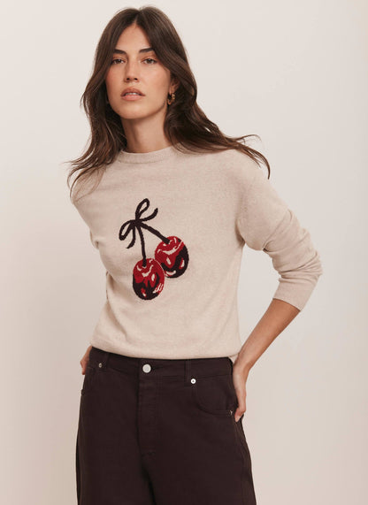 Neutral Cotton Blend Cherry Knit Jumper