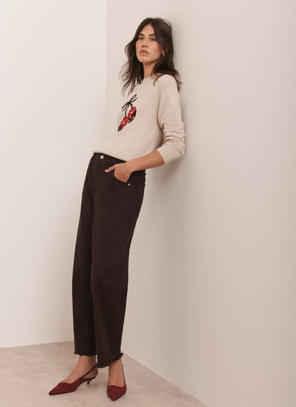 Neutral Cotton Blend Cherry Knit Jumper