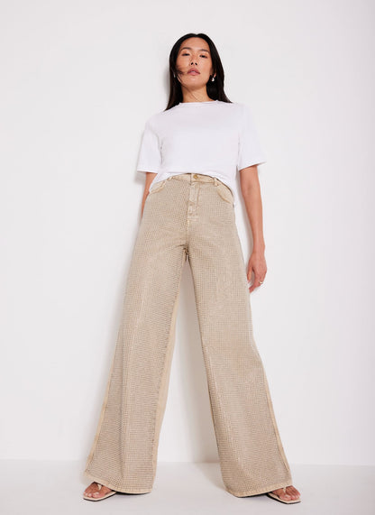 Neutral Diamante Wide Leg Jeans