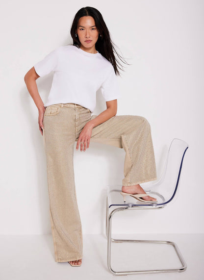 Neutral Diamante Wide Leg Jeans