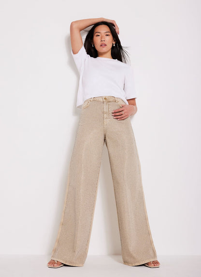 Neutral Diamante Wide Leg Jeans