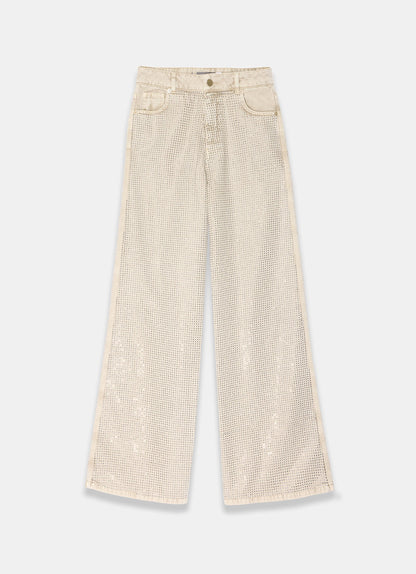 Neutral Diamante Wide Leg Jeans