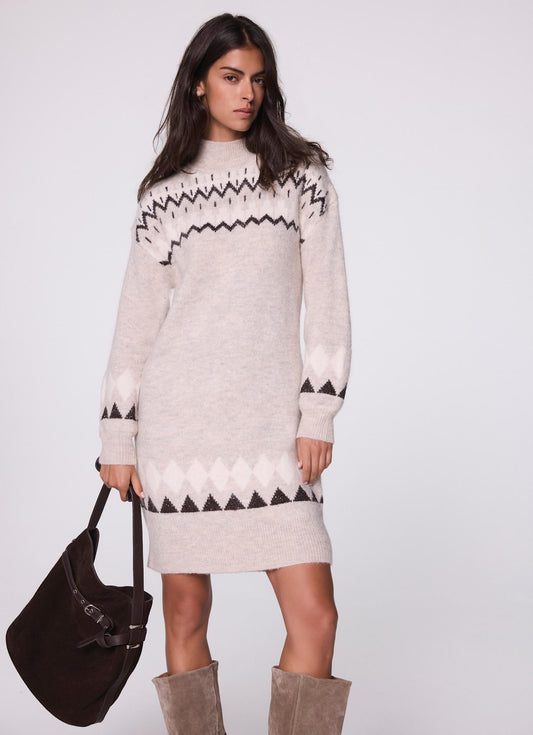Neutral Fairisle Knit Mini Dress