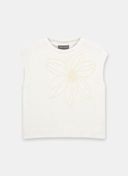 Neutral Floral Embellished Knit Top