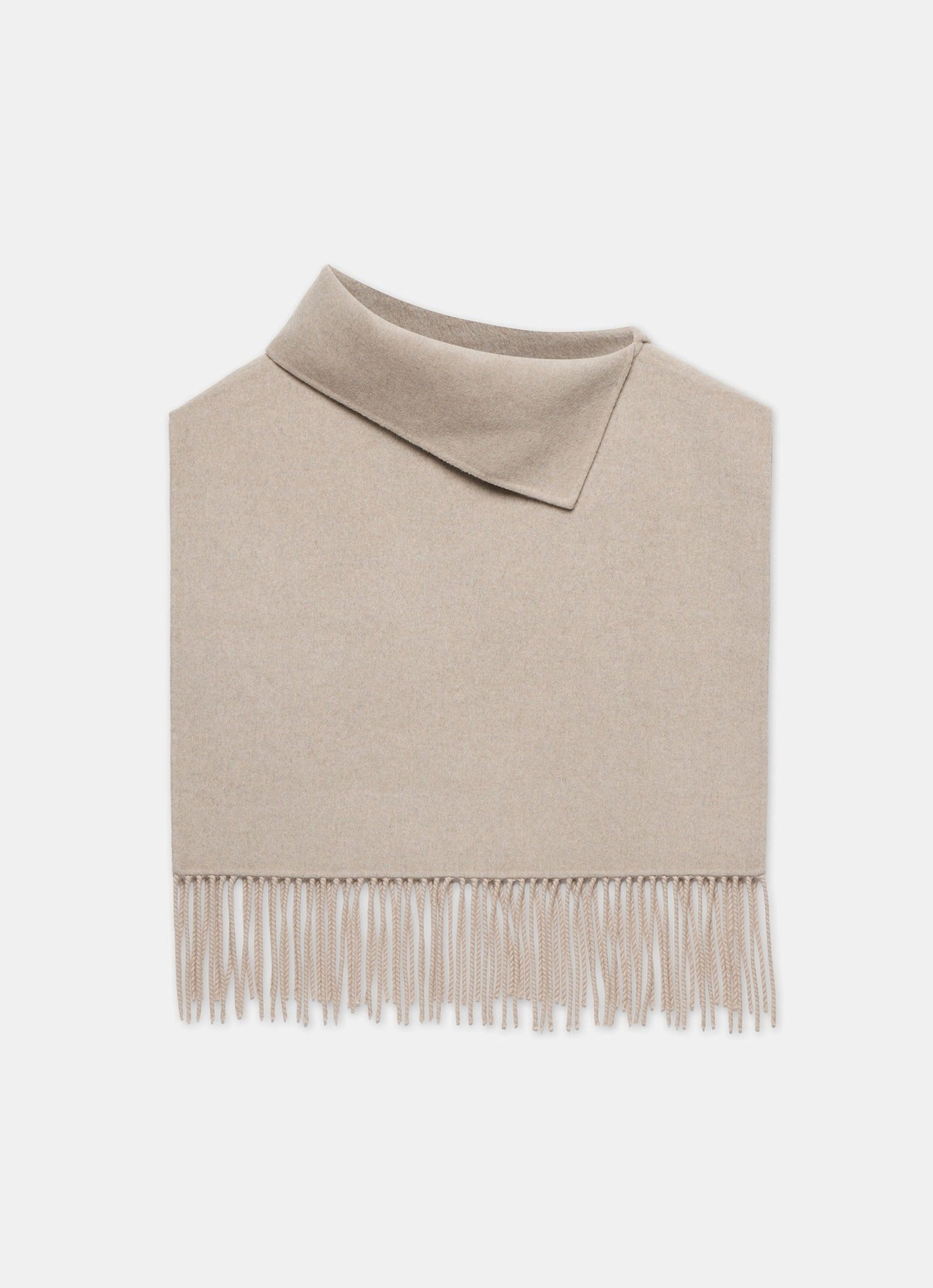 Neutral Wool Blend Fringed Poncho