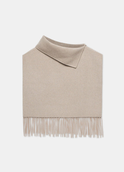 Neutral Wool Blend Fringed Poncho