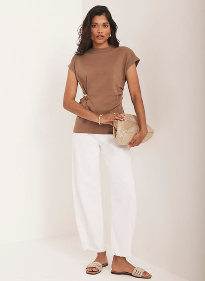 Brown Gathered Detail T-Shirt