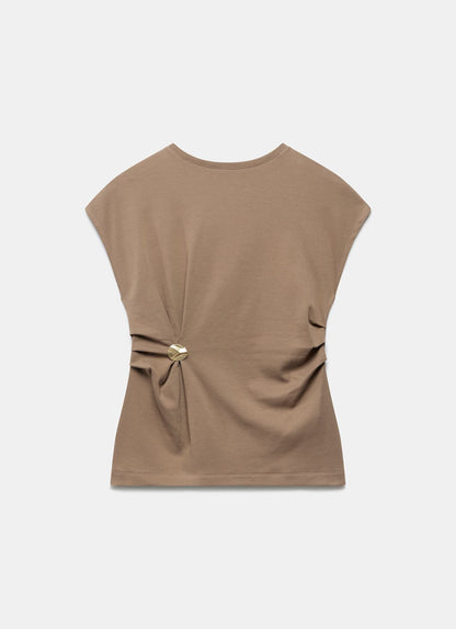 Brown Gathered Detail T-Shirt