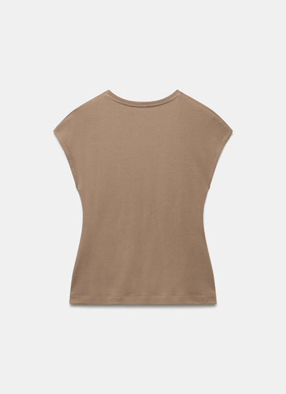 Brown Gathered Detail T-Shirt