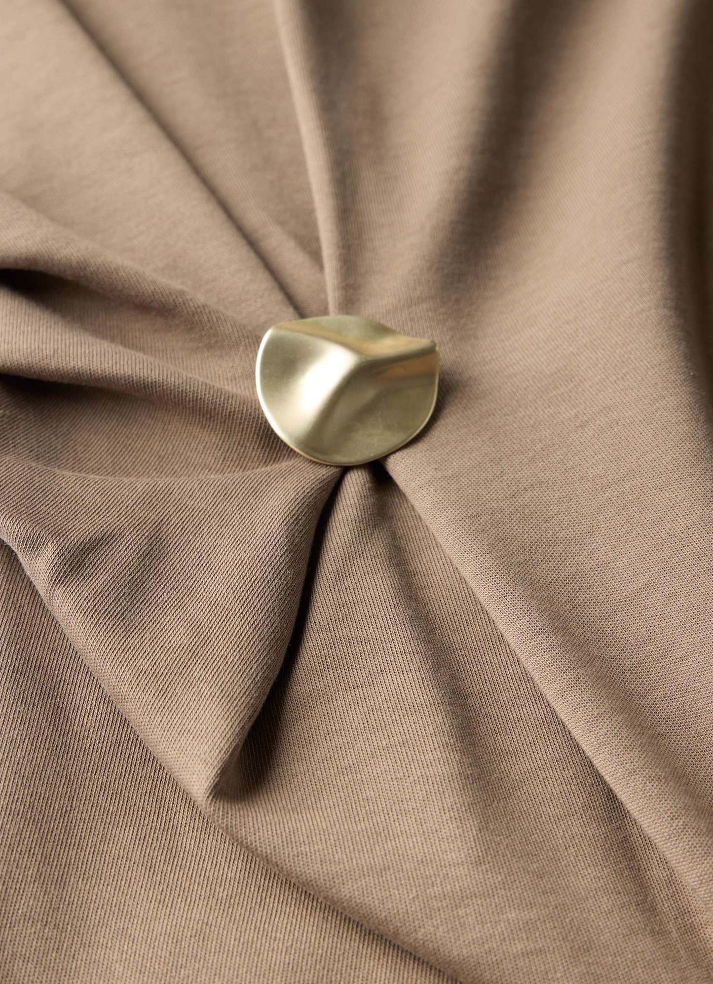 Brown Gathered Detail T-Shirt