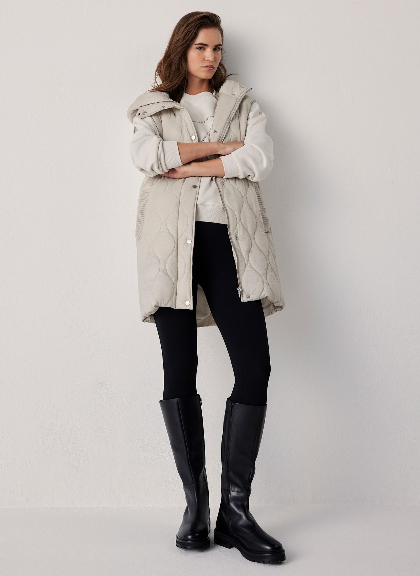 Neutral Quilted Longline Gilet