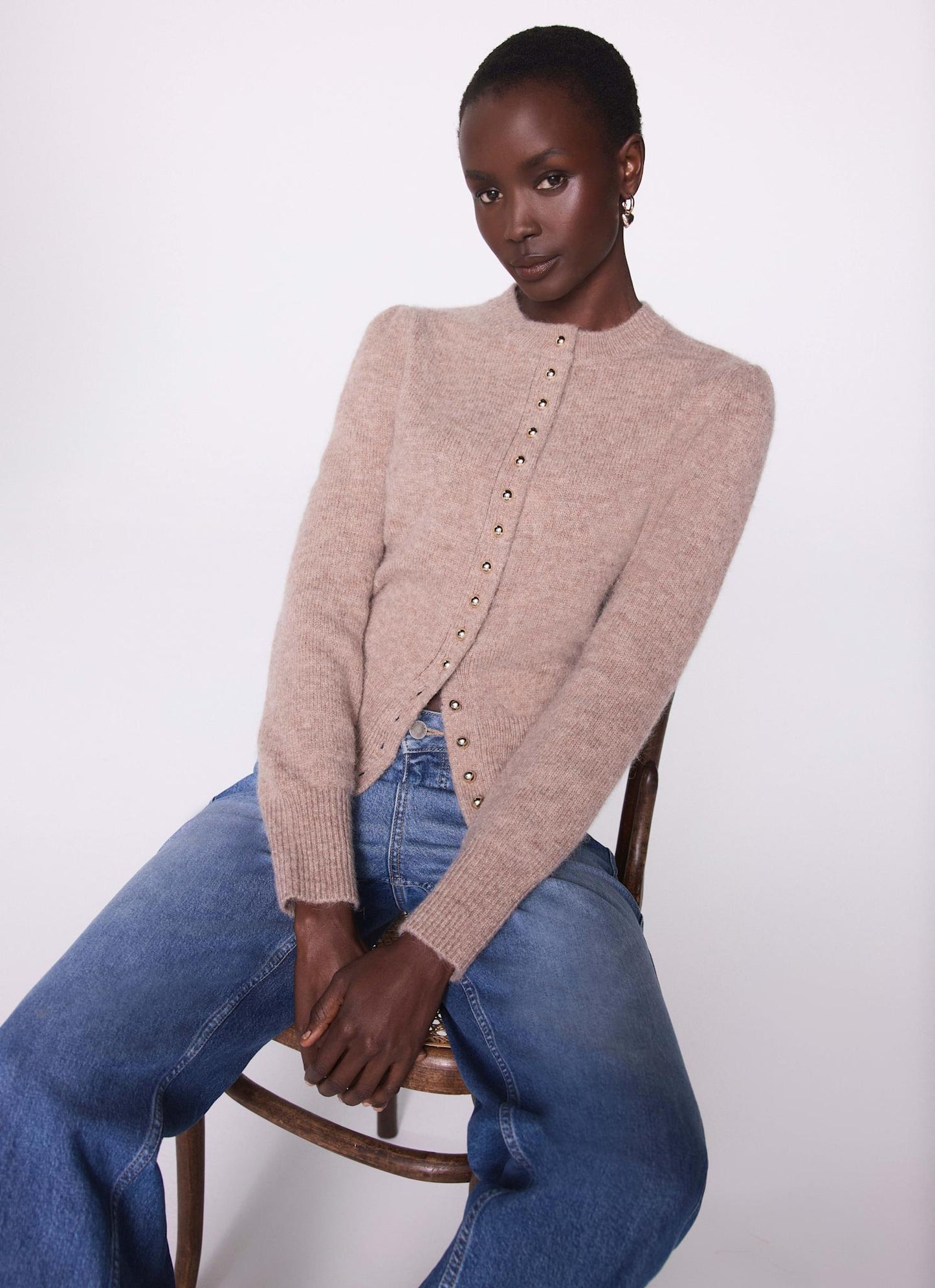 Neutral Wool Blend Cardigan