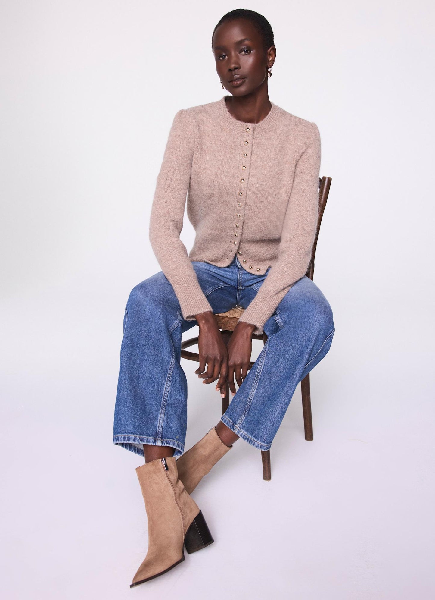 Neutral Wool Blend Cardigan