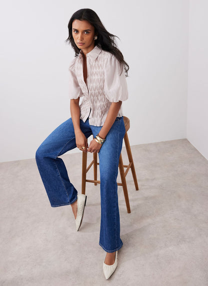 Neutral Puff Sleeve Smock Shirt