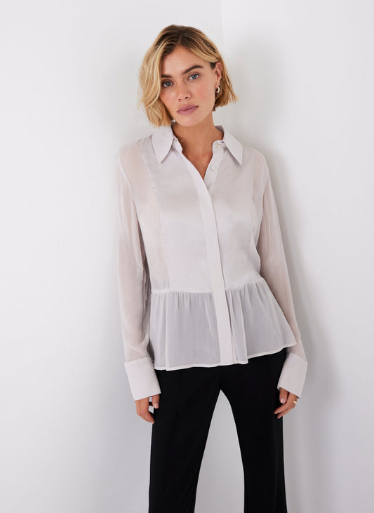 Neutral Satin Panel Shirt