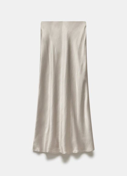 Neutral Satin Slip Midi Skirt