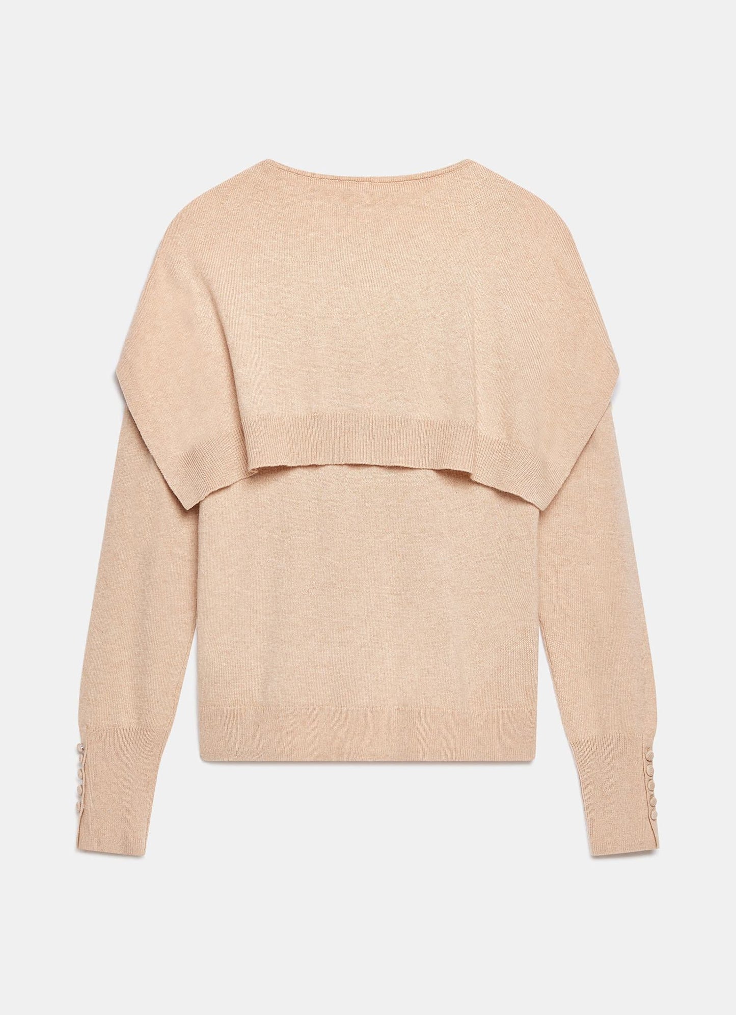 Neutral Cotton Blend Scarf Detail Knit Jumper