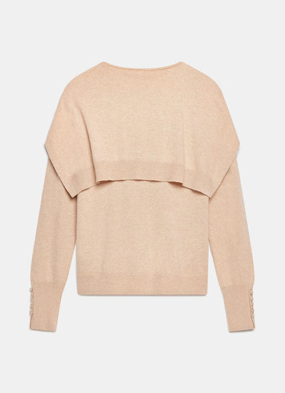 Neutral Cotton Blend Scarf Detail Knit Jumper