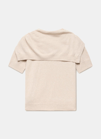 Neutral Cotton Blend Scarf Detail Knit Top