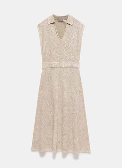 Neutral Sequin Knit Midi Dress