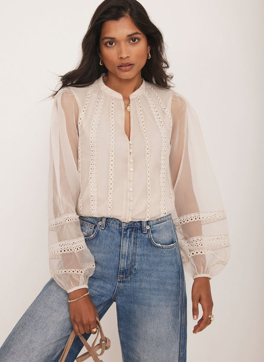 Neutral Sheer Trim Detail Top