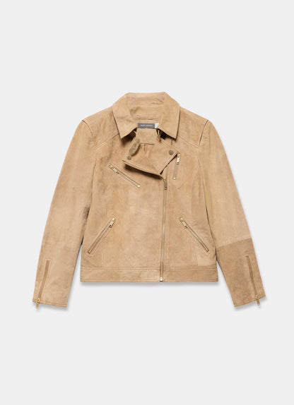 Neutral Suede Biker Jacket