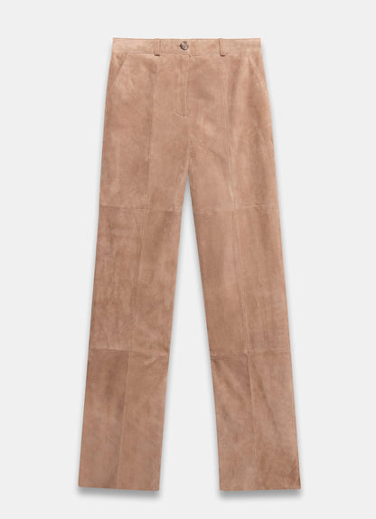 Neutral Suede Straight Trousers