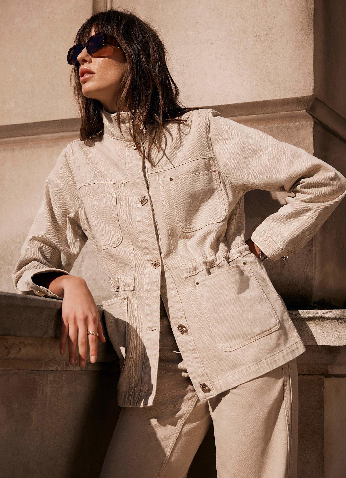 Neutral Washed Utility Denim Jacket