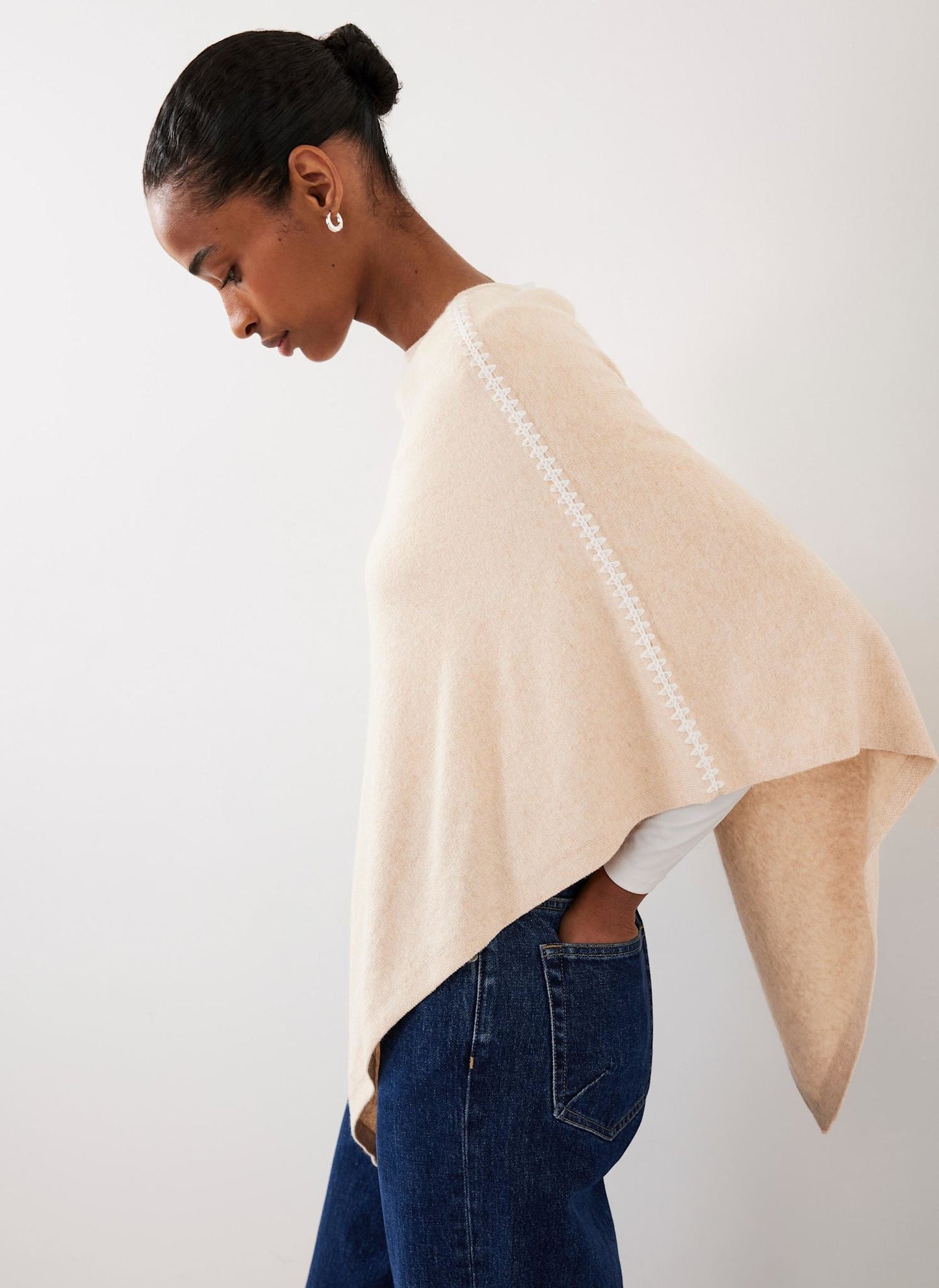 Neutral Whipstitch Knit Poncho