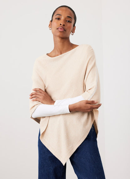 Neutral Whipstitch Knit Poncho