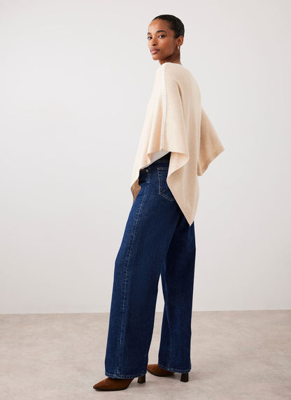 Neutral Whipstitch Knit Poncho