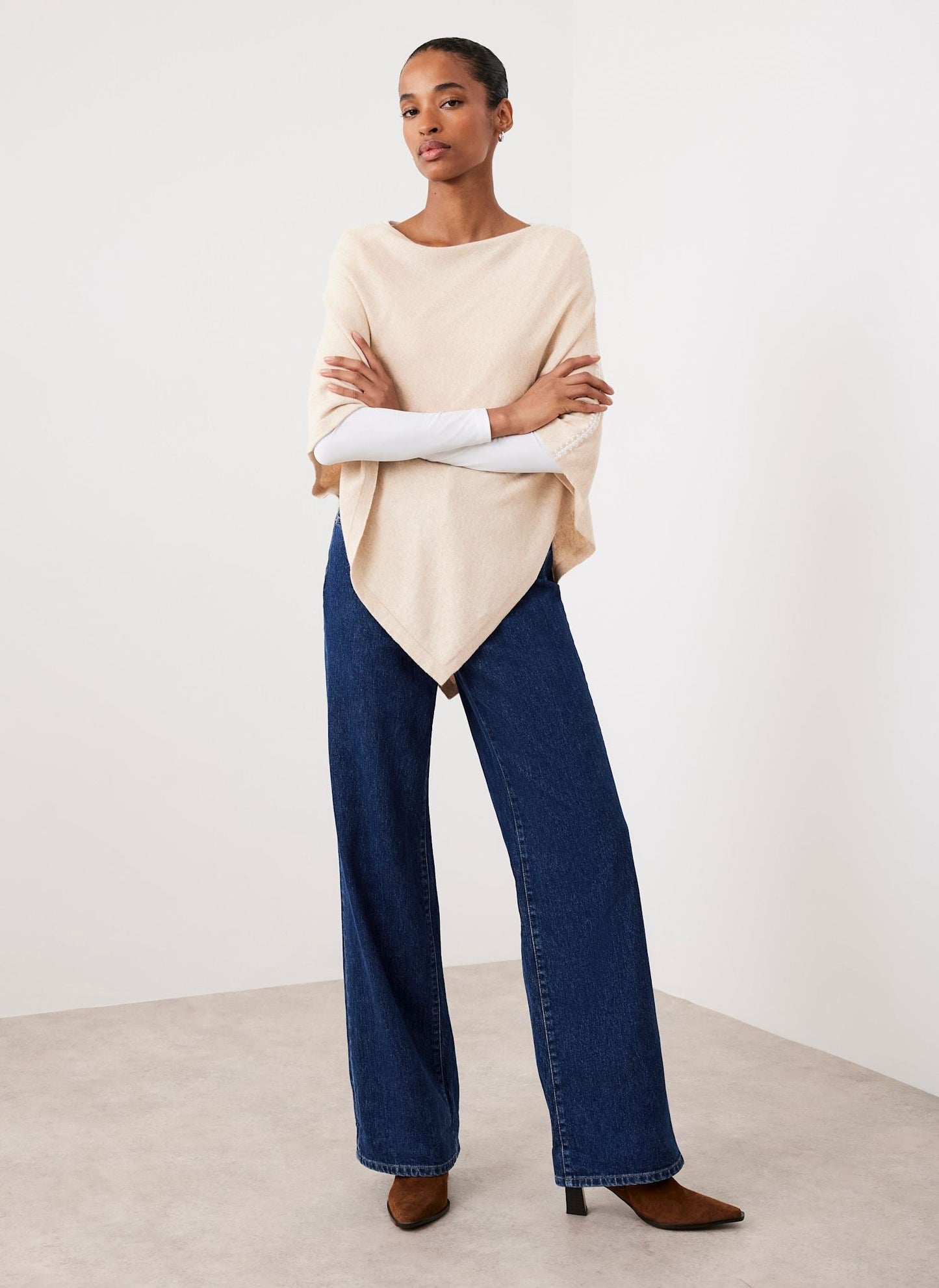 Neutral Whipstitch Knit Poncho