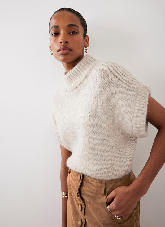 Neutral Wool Blend Sleeveless Knit Top
