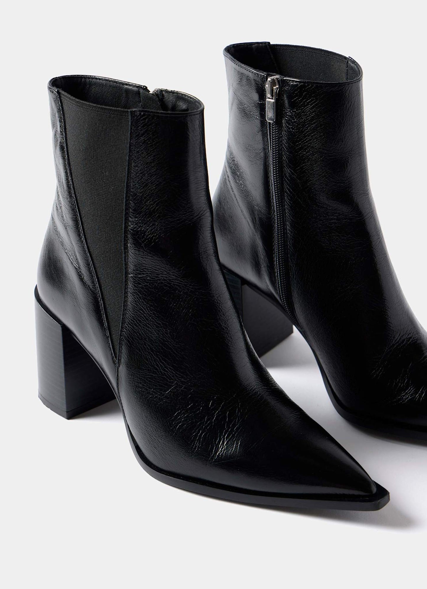 Noa Black Patent Block Heel Boots
